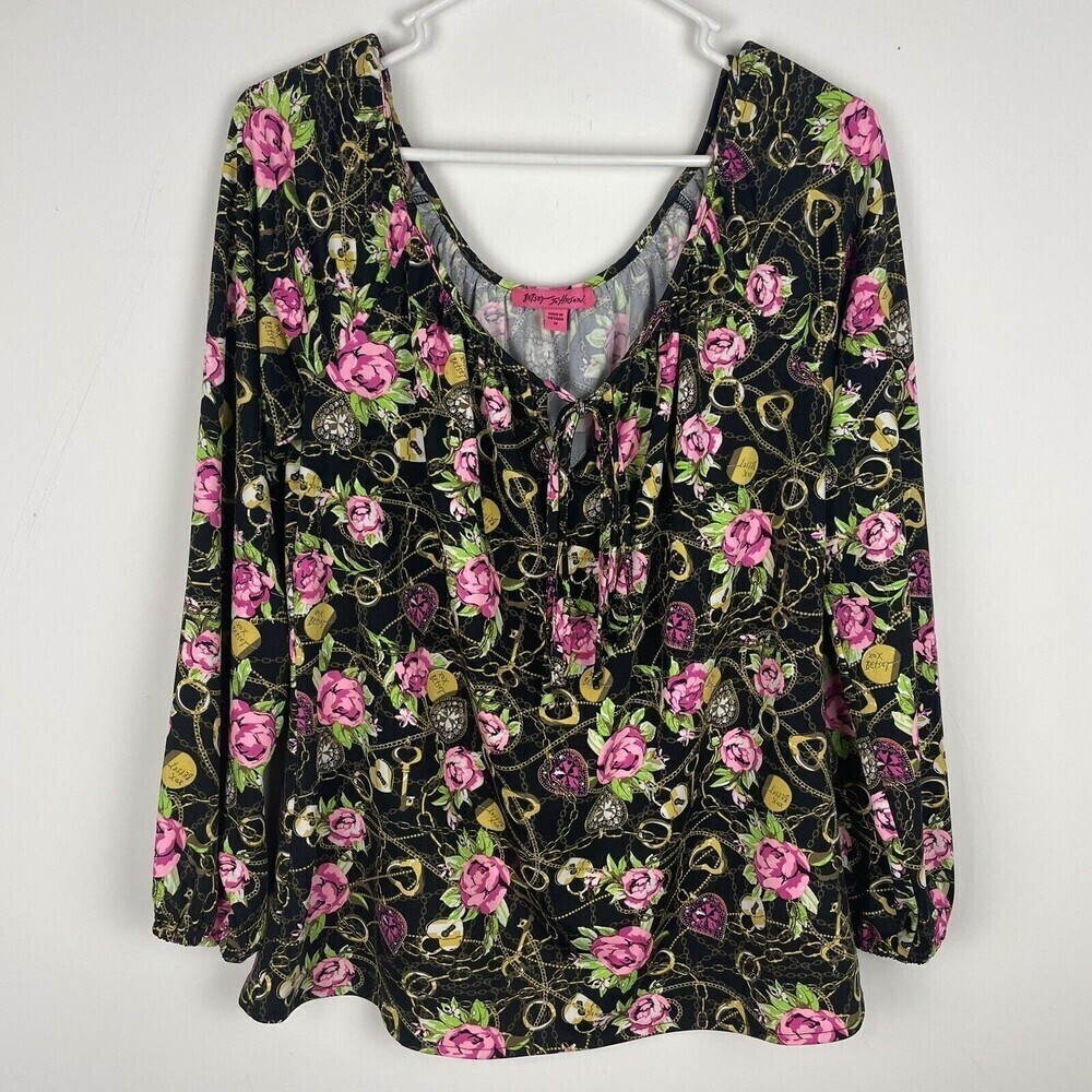 Betsey Johnson Women Secret Garden Floral‎ Peasant Blouse Size M Off Shou…​​​​​